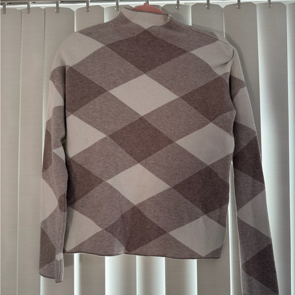 Tahari Brown and Cream Argyle Turtleneck Sweater